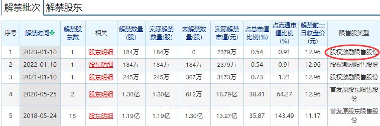 股權激勵限售股股份